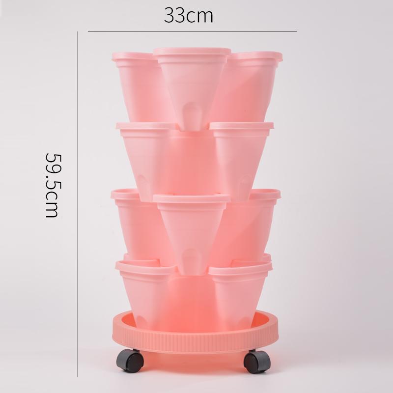 Three Dimensional Multi-layer Flowerpot with Roller Family Balcony Vegetable Fruit Growing Plastics Flower Shaped Flowerpot