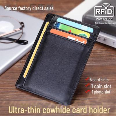 Porta-cartões antirroubo RFID europeu e americano em couro de vaca - Design ultrafino para cartões de ônibus