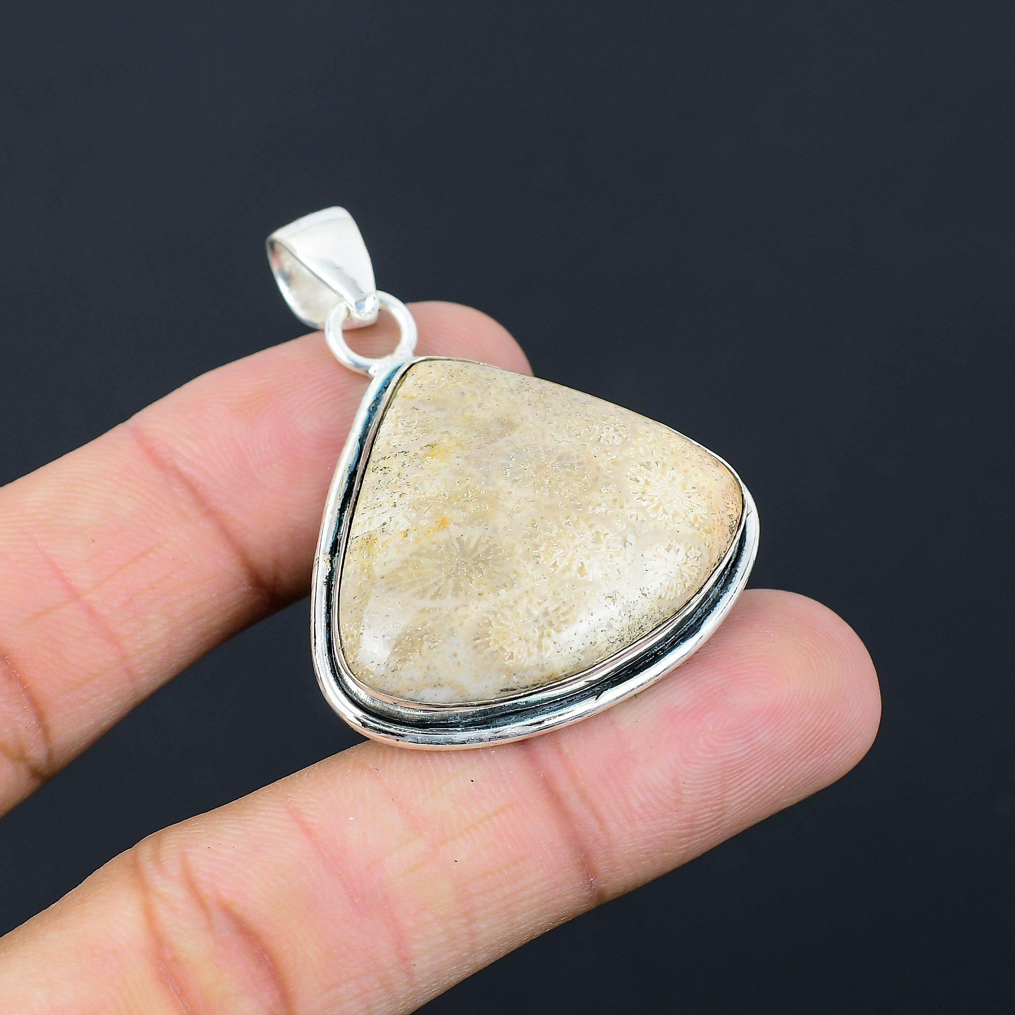 Daughters Day Sale 925 Silver Root Chakra Fossil Coral Gemstone Pendant Jewelry
