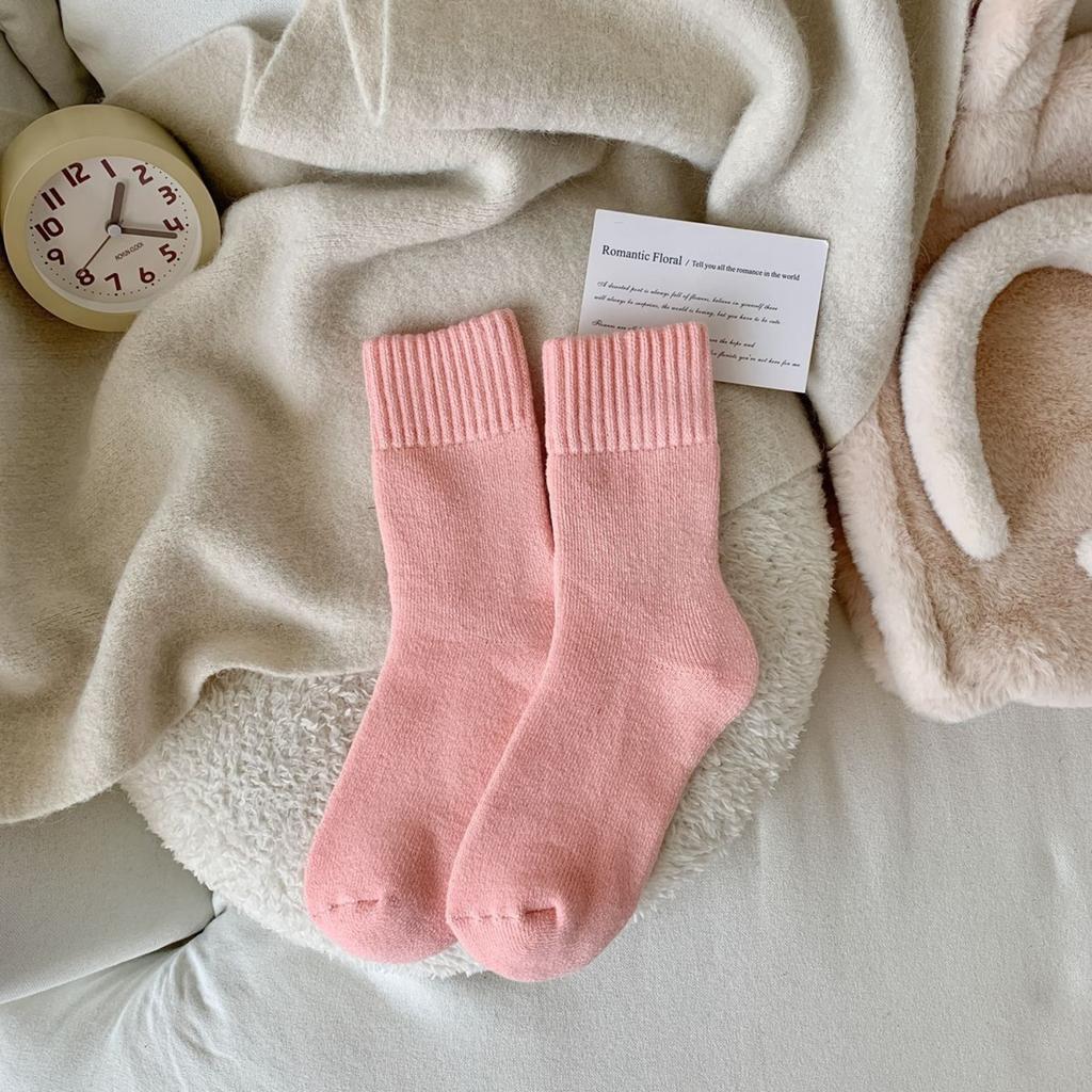 Women's Winter Brushed Socks, Medium Tube Socks, Plush and Thick Warm Towel Bottom Socks, Solid Color, Thick and Versatile Terry Socks