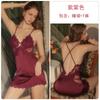 Sexy Plus-Brustpolster Satin Spitze Hosenträger Nachthemd Gürtel Hupenärmel Robe Damen Heim-Set