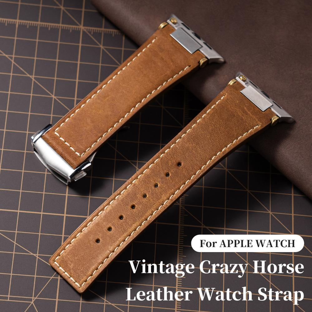 Genuine Leather Strap for Apple Watch Ultra 3 2 49mm Series 11 10 46mm Crazy Horse Leather Band for Iwatch 9 8 7 6 Se3 45mm 44mm