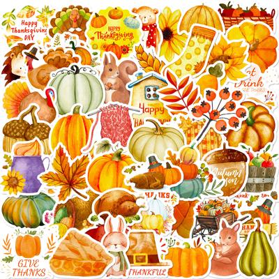 50 Thanksgiving Stickers Pumpkin Turkey Autumn Maple Leaf Thanksgiving Holiday Stickers