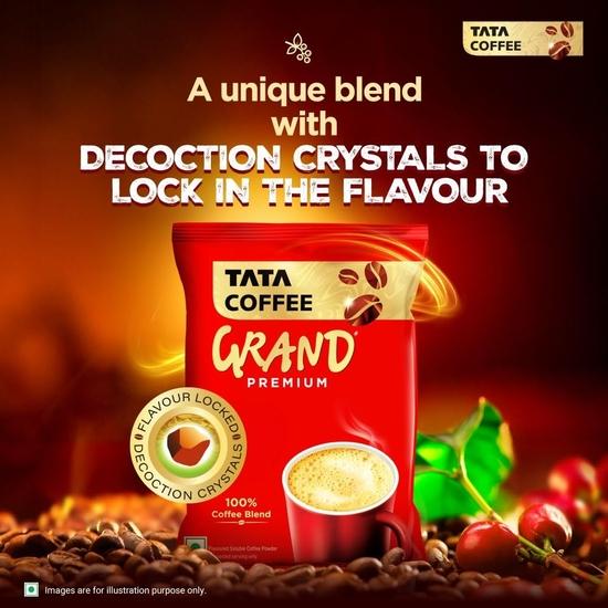 Tata Coffee Grand Premium Instant Coffee, 50g Pouch, With Flavour Locked Decoction Crystals, Flavoured Soluble Coffee Powder, Rich Aroma & Great Taste