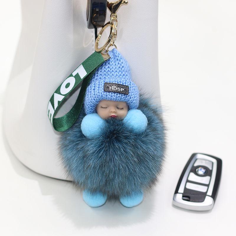 Genuine Fox Fur Pom Pom Doll Keychain Pendant for Bags and Accessories