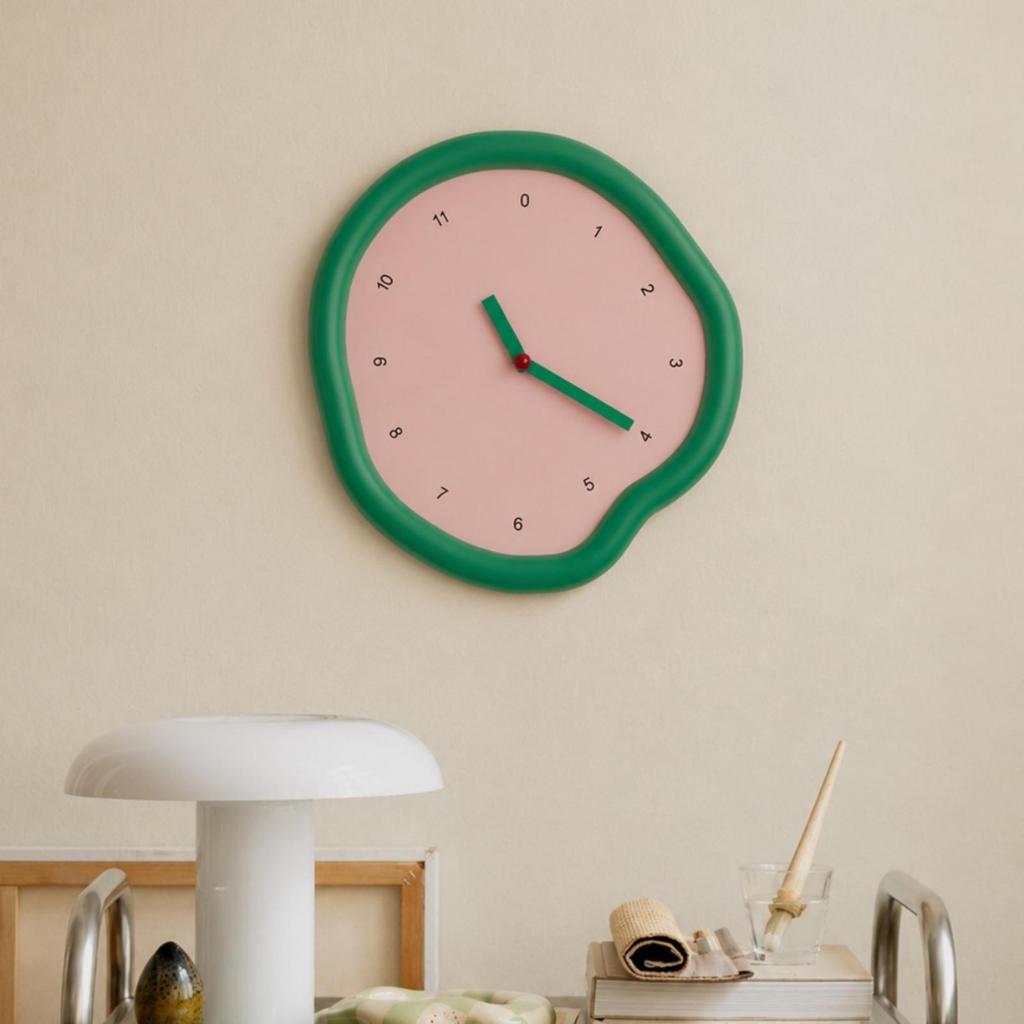 Decorative Wall Clock Organic Shape Silent Green for Living Room, Bedroom, Entryway