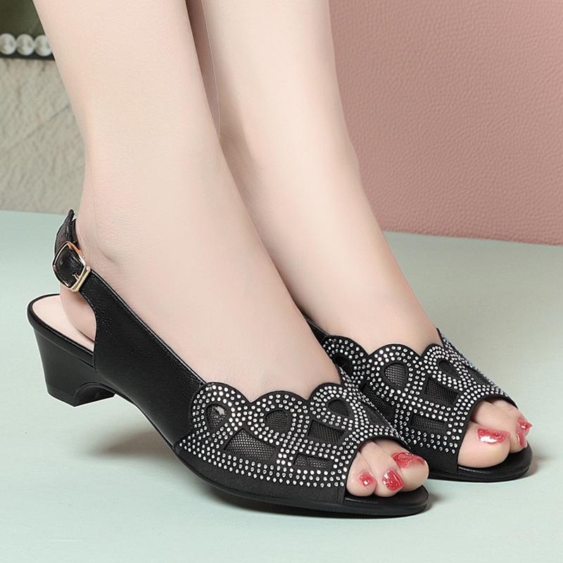 Women's Sandals Summer Mid-heel Mesh Shoes Female Large Size Formal Breathable Sandals Women