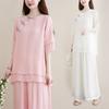 Ensemble 2 pièces Style Chinois pour Femme, Tenue de Yoga, Vêtement de Méditation Bouton Grenouille en Lin, Costume Laïque Bouddhiste Respirant d'Été
