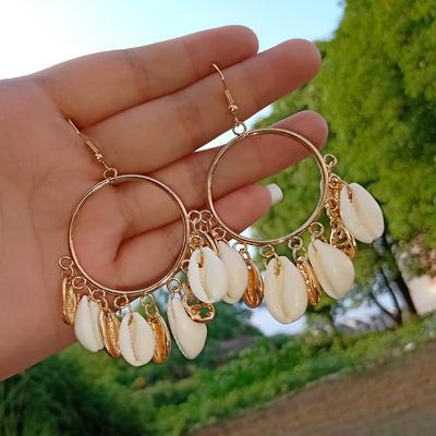 Women Fashion Bohemian Style Long Earring Shell Tassel Conch Earrings