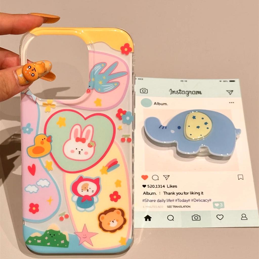 Enkellagersmålade djur för IPhone16pomax för Apple 15pr Mobiltelefonfodral 14 Ny stil 13 Tecknad 12