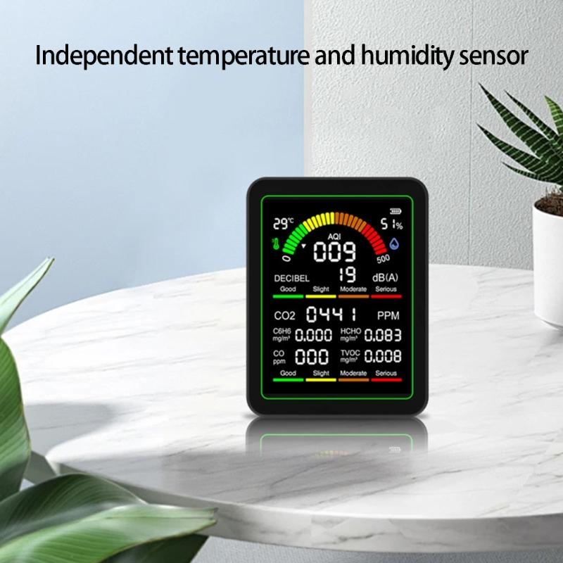 Air Quality Monitor With CO CO2 C6H6 Formaldehyde TVOC Temperature Humidity Detections And Noise Meter For Home Office Lab