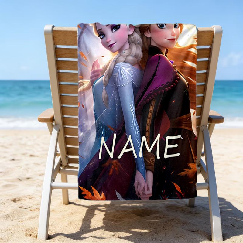 1pc Frozen12 Beach Towel with Custom Name, Beach/Swimming/Bath/Picnic/Camping Towel, Suitable for Seaside Beaches