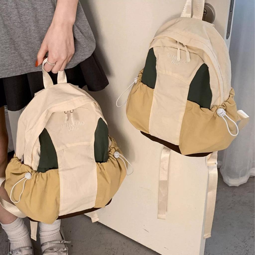 Schoolbag contrasting color backpack 1011 summer new casual and lightweight travel small backpack women high value contrasting color schoolbag women