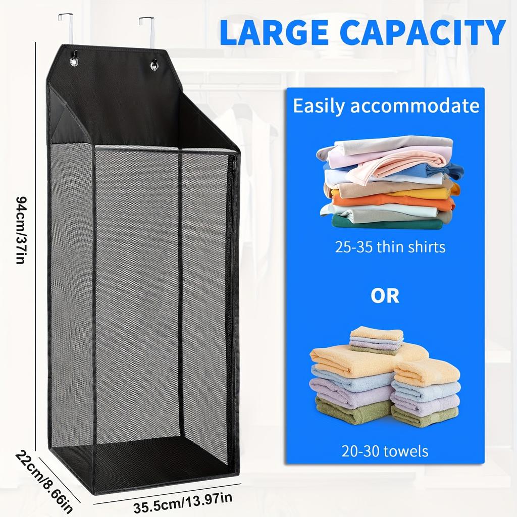 1pc Foldable Wall Hanging Mesh Laundry Basket Door With Zipper For Storing Dirty Clothes Suitable For Bathrooms And Dormitories