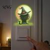 Halloween Bedroom Wall Art Glow in The Dark Switch Outlet Stickers, Cute Black Cat Witch Theme Decals Pumpkin Skull Decals, Waterproof Self-Adhesive
