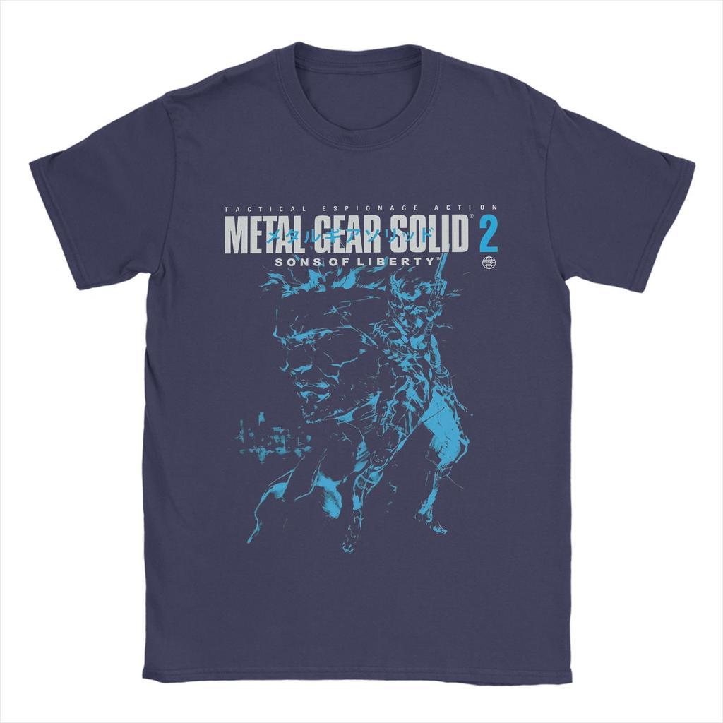 Men T-Shirts Metal Gear Solid 2 Vintage Pure Cotton Tee Shirt Short Sleeve Snake and Raiden Cover T Shirts Collar Tops Unique