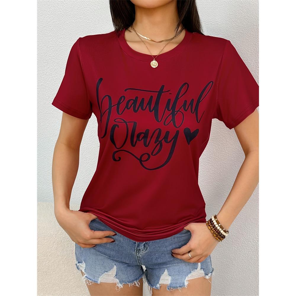 Ladies Casual Short Sleeve Top Heart Printed Ladies Cute Style Short Sleeve T Shirt Summer Home Short Sleeve Ladies T Shirt Tees
