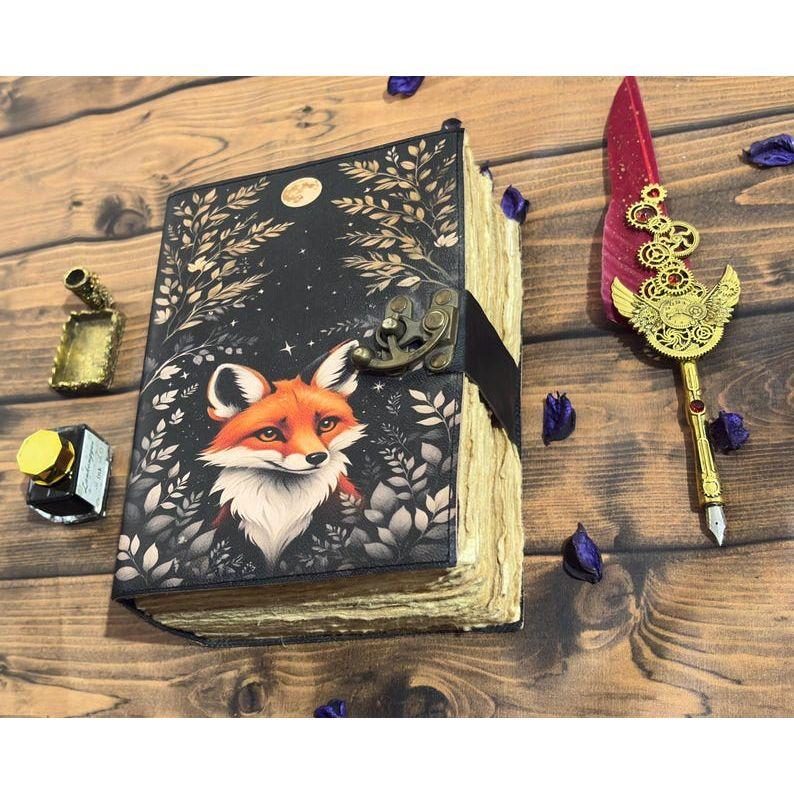 

Гримуар из кожи лисы ручной работы: Винтажная Книга Теней 7 x 5 in * 200 Page