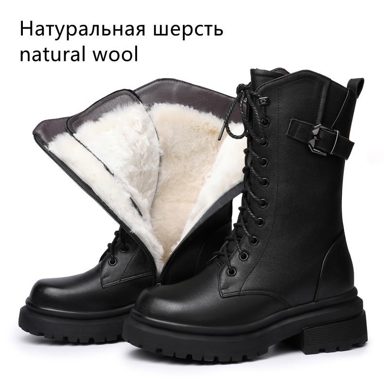 Fashion AIYUQI Women Boots Large Size Genuine Leather Thick Wool Warm Winter Biker Boots Women British Style Women Snow Boots