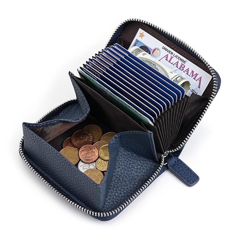 

Кошелек-аккордеон из натуральной кожи с блокировкой RFID, застежкой-молнией и держателем для карт