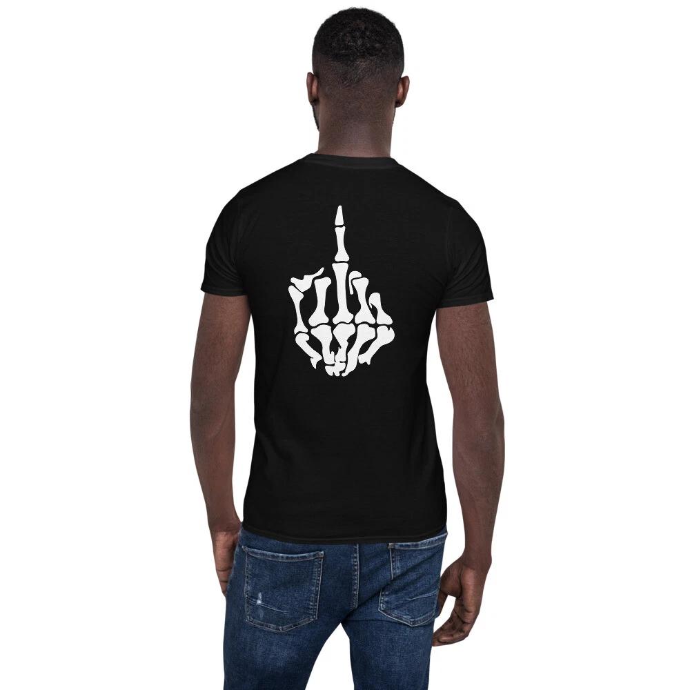Offensive Biker Middle Finger Skull Unisex T-Shirt Back Print Tee L