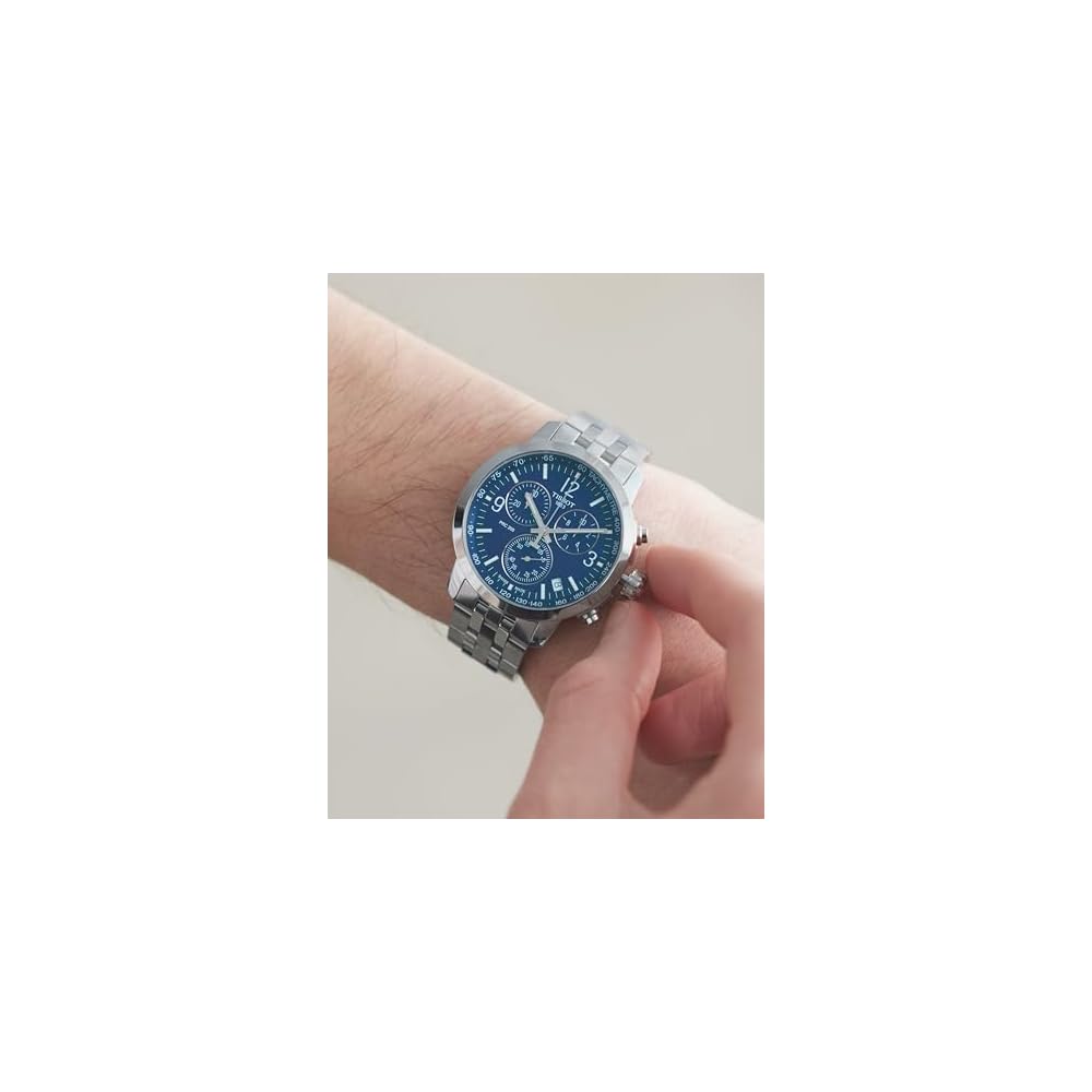 Tissot PRC 200 Chronograph Men's Watch Blue Dial Stainless Steel Bracelet 42mm