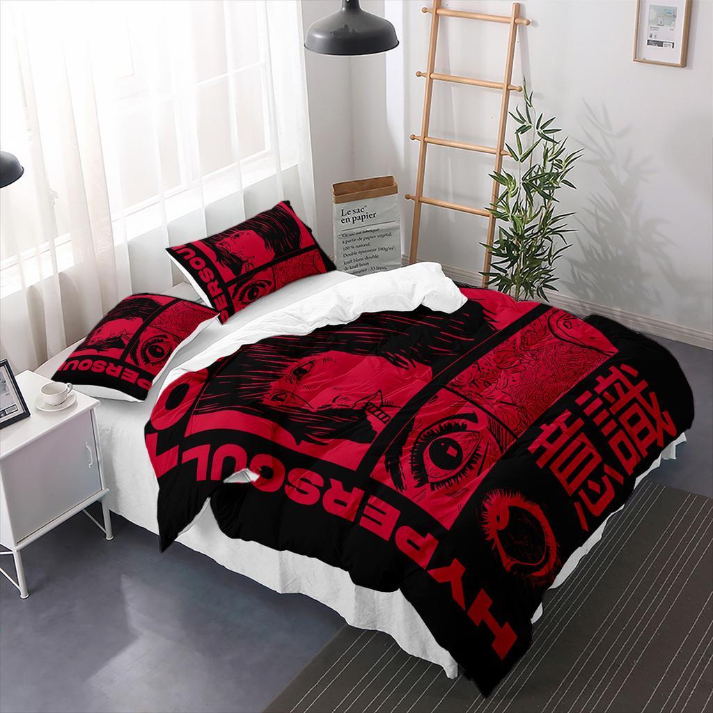 3pcs Hyperpersoul Manga Anime Duvet Cover Set Red Black Graphic Bedding Set Adult Bedroom Decor Four Seasons