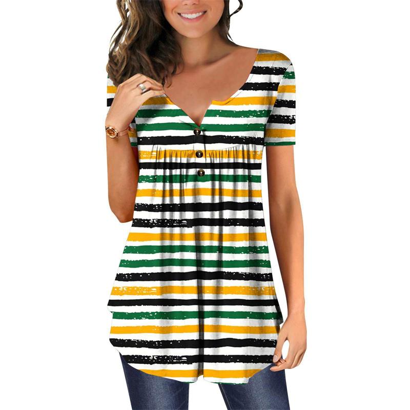 Summer Women's Short Sleeve Floral 3D Printed Buttons T Shirt Ladies Plus Size Top