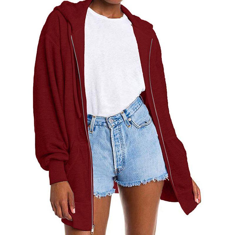 

Sweater Hooded Long-Sleeve Pocket Loose-Fit Thin Cardigan Red 2XL