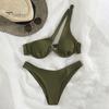 2Pcs/Set Women Sexy Bikini Set Solid Color One-shoulder Bra High Waist Briefs Set Quick Drying Swimsuit Beachwear
