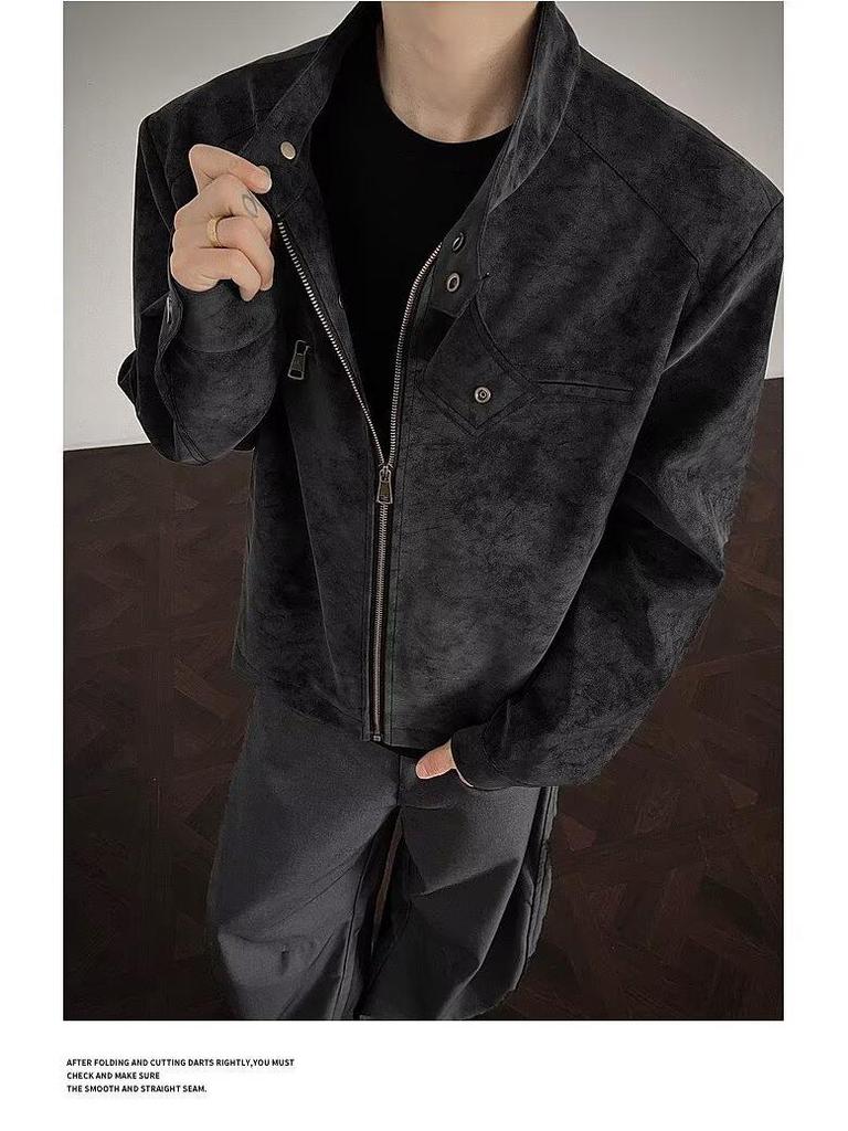 American Retro PU Leather Stand Collar Motorcycle Jacket for Men - Clean Fit, Casual, Versatile.