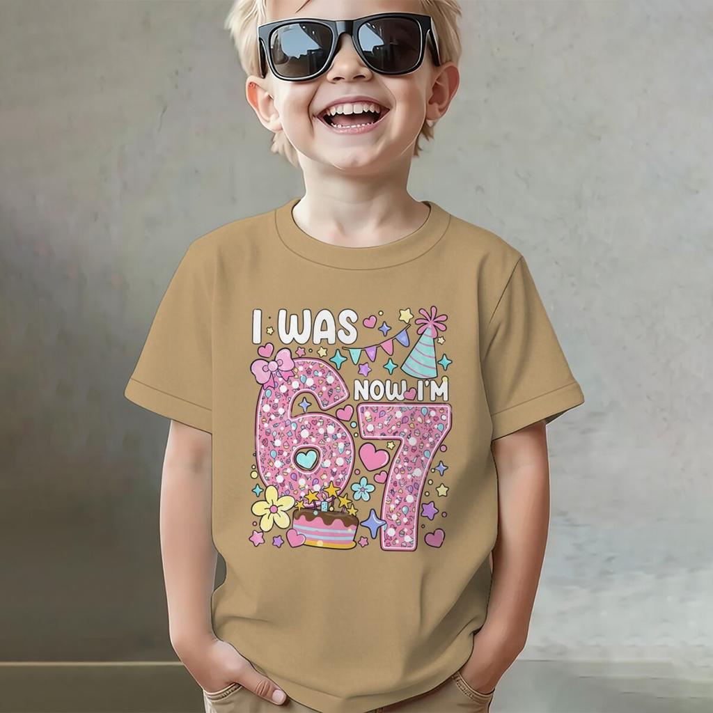 Girls I Was 6 Now I'm 7 T-shirt 7th Birthday Shirt Round Neck Short Sleeve Cotton Tee Age 7 Outfit Number Print Girls Clothes