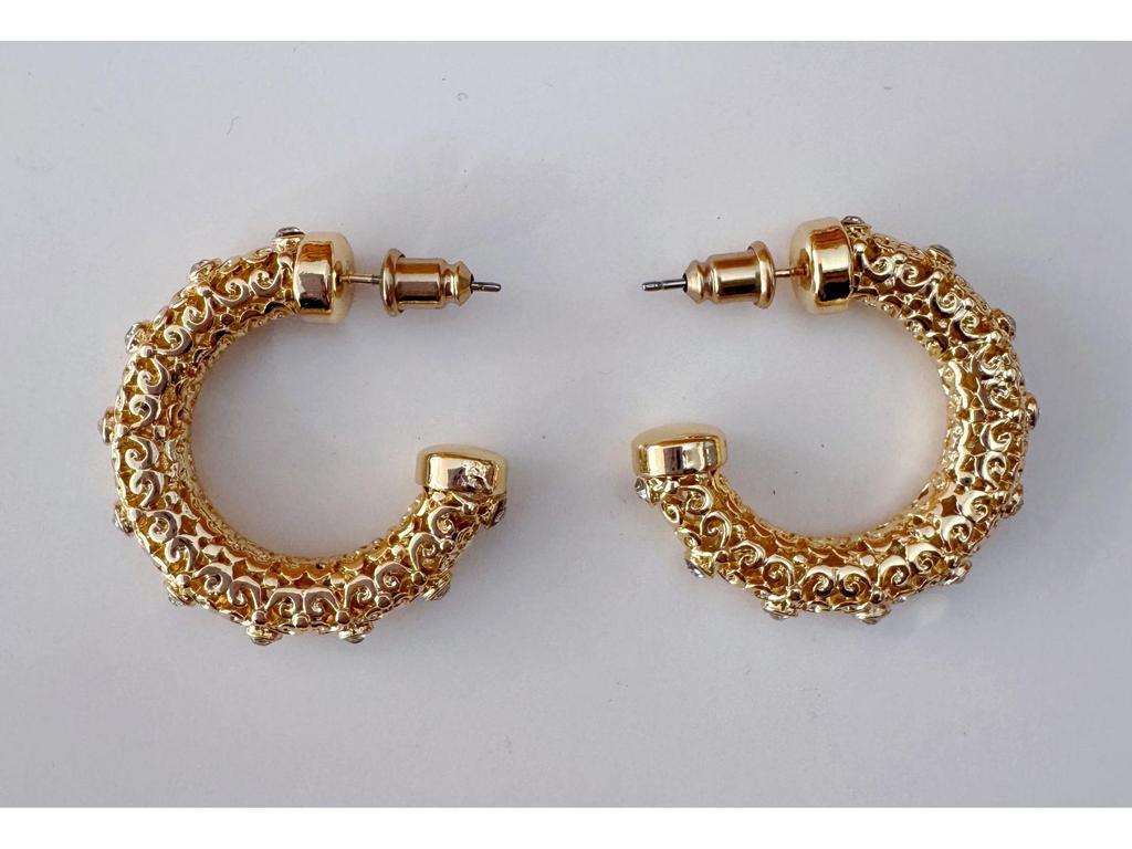 Hong Kong Style Rhinestone Woven Retro C-Shaped Hoop Earrings