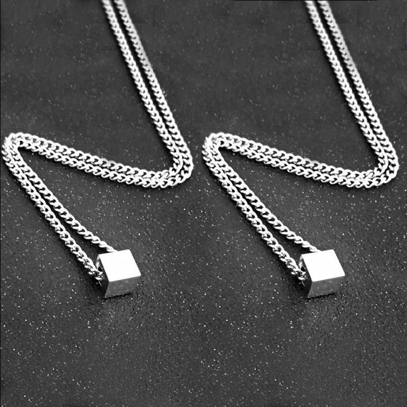 Men's Hip Hop Geometric Square Stainless Steel Necklace - Trendy, Simple, Versatile Clavicle Chain Niche Design