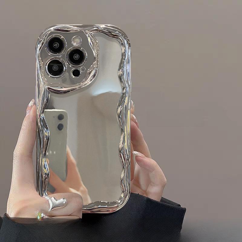 Applicable To Apple 15 Mobile Phone Case IPhone 14promax Electroplated Silver Pattern 13/12 Mirror Bracket 8 Full Cover Anti-fall