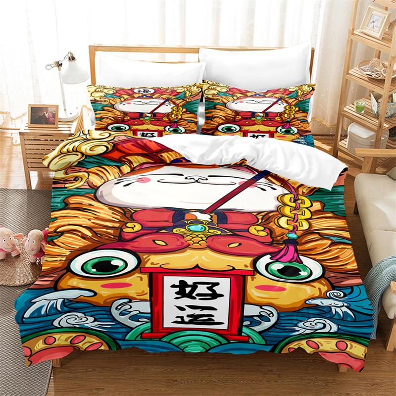 Cartoon Lucky Cat Bedding Set Bed Cover Set Lovers Bedding Kids Luxury King Size Comforter Bedding Sets Queen Duvet Cover Set