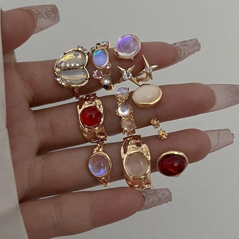 Tiger Eye Inlaid Crystal Ring Set Gold Plated Finger Open Rings Set New Geometric Rings Set Women