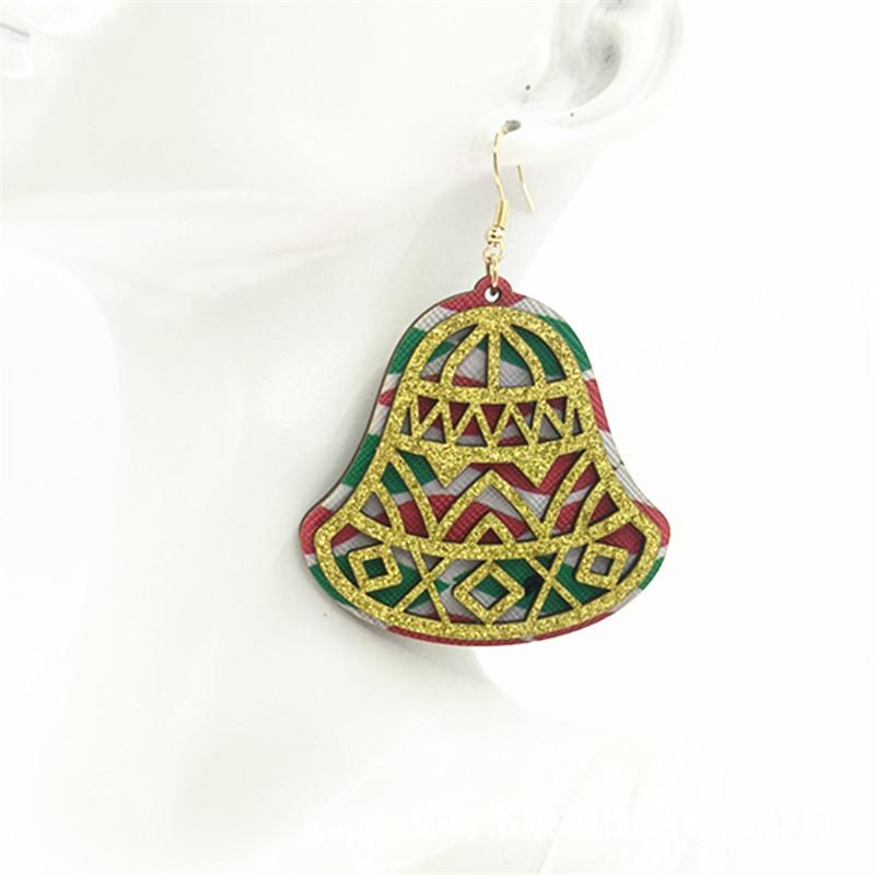 European & American Christmas Wooden Double-Layer Glue Leather Earrings with Hollow Design