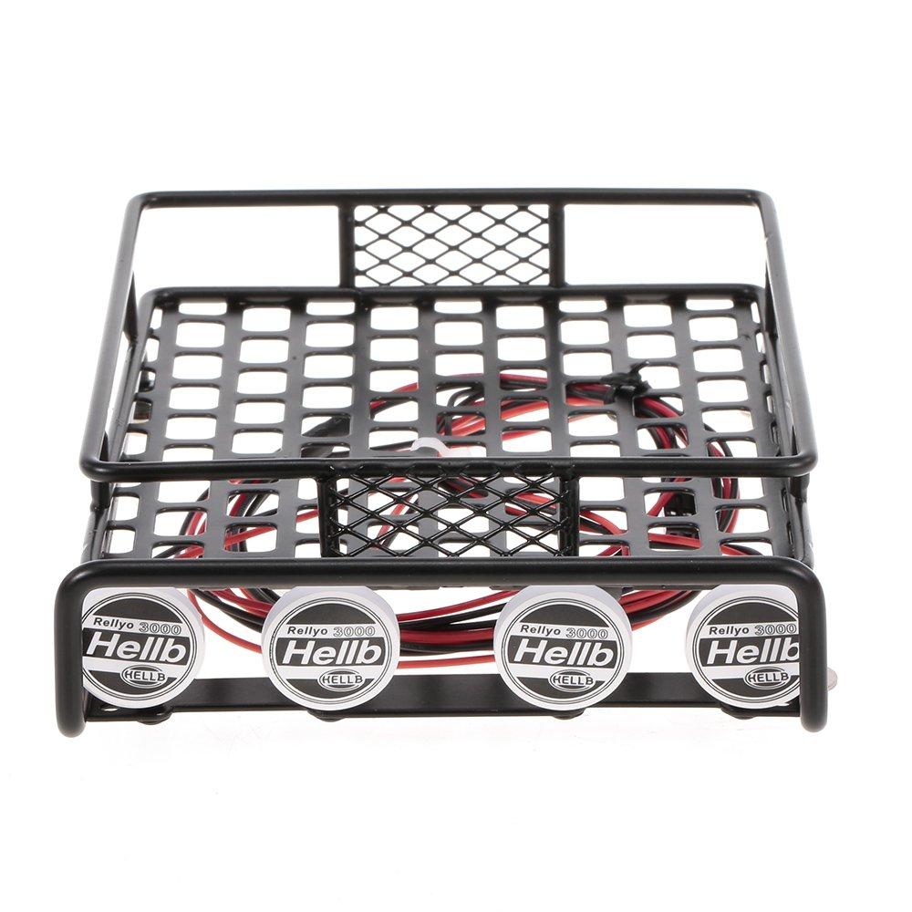 Goolsky Roof RackShelfLuggage Carrier with Light Bar for 110 Scale RC Crawlers, Axial SCX10, D90, 110, Traxxas TRX-4, Tamiya HSP, RC Car Parts