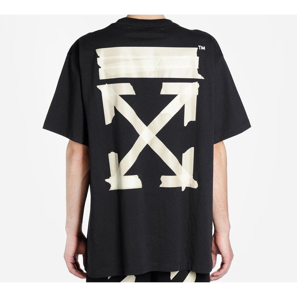 Off-White T-shirt Over Manches Courtes Flèches Ruban Noir Unisexe Hauts Noir Beige OMAA038R201850021048