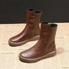 Women's 2026 British Style Mid-Calf Retro Martin Boots with Velvet Lining