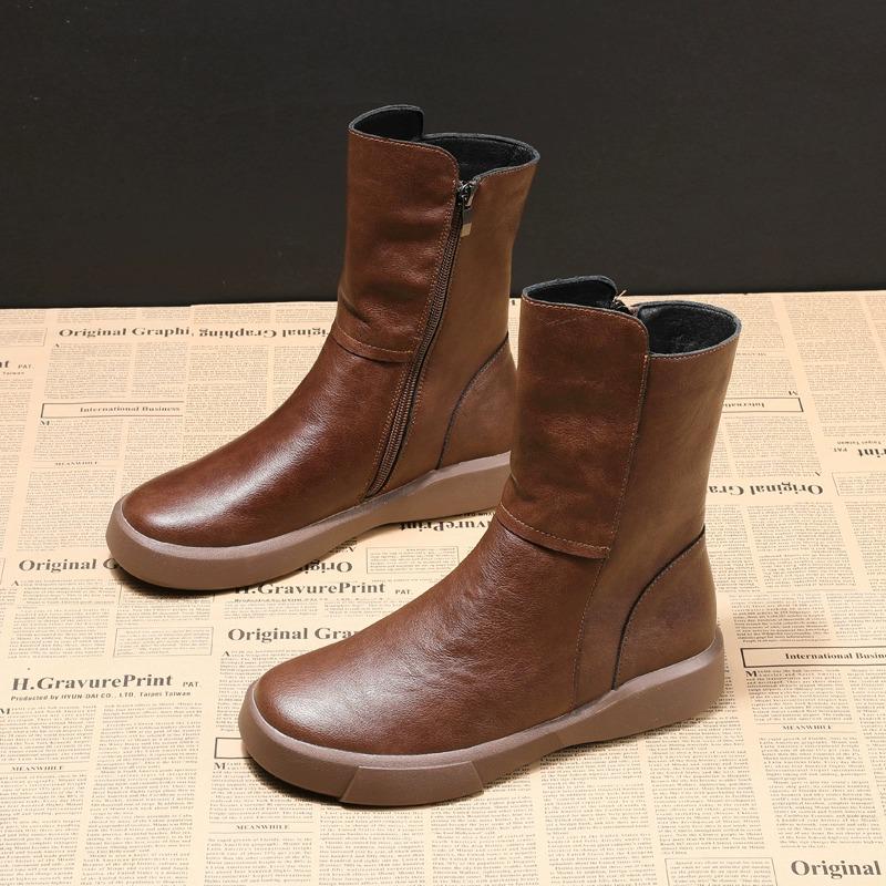 Women's 2026 British Style Mid-Calf Retro Martin Boots with Velvet Lining