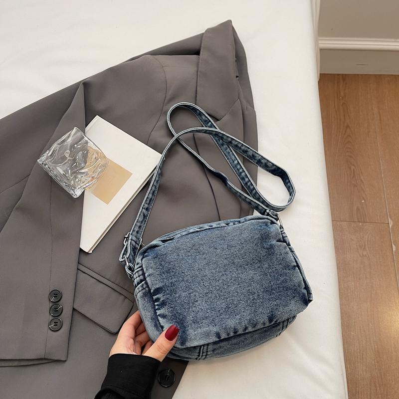 Classic Denim Multi Pocket Casual Small Shoulder Bag With Adjustable Shoulder Straps Zero Wallet Solid Color Fun Crossbody Bag