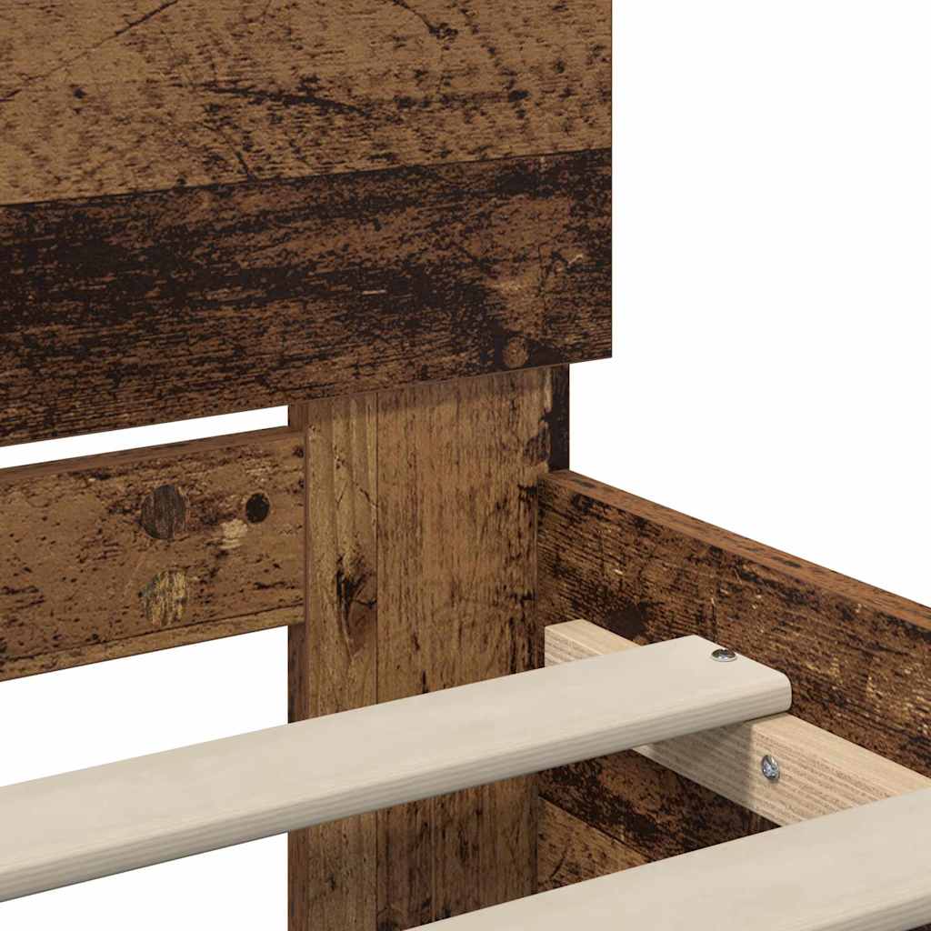 LED Bed Frame with Headboard Reclaimed Wood Look 90 x 200 cm Wood Based Material