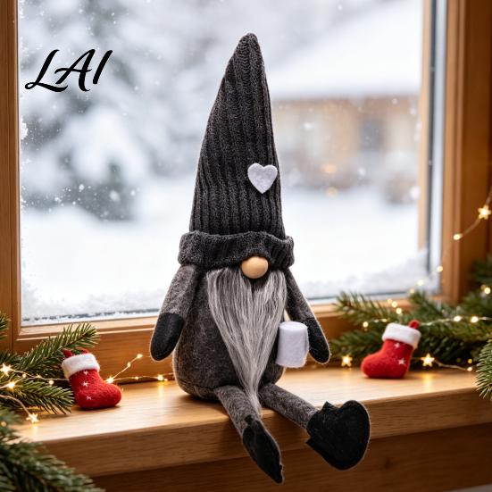 Soft Waxy Fabric Holiday Dolls Christmas Gnome Plush Decoration with Long Legs Faceless Handmade Nordic Style Ornaments Doll Figurines Sitting