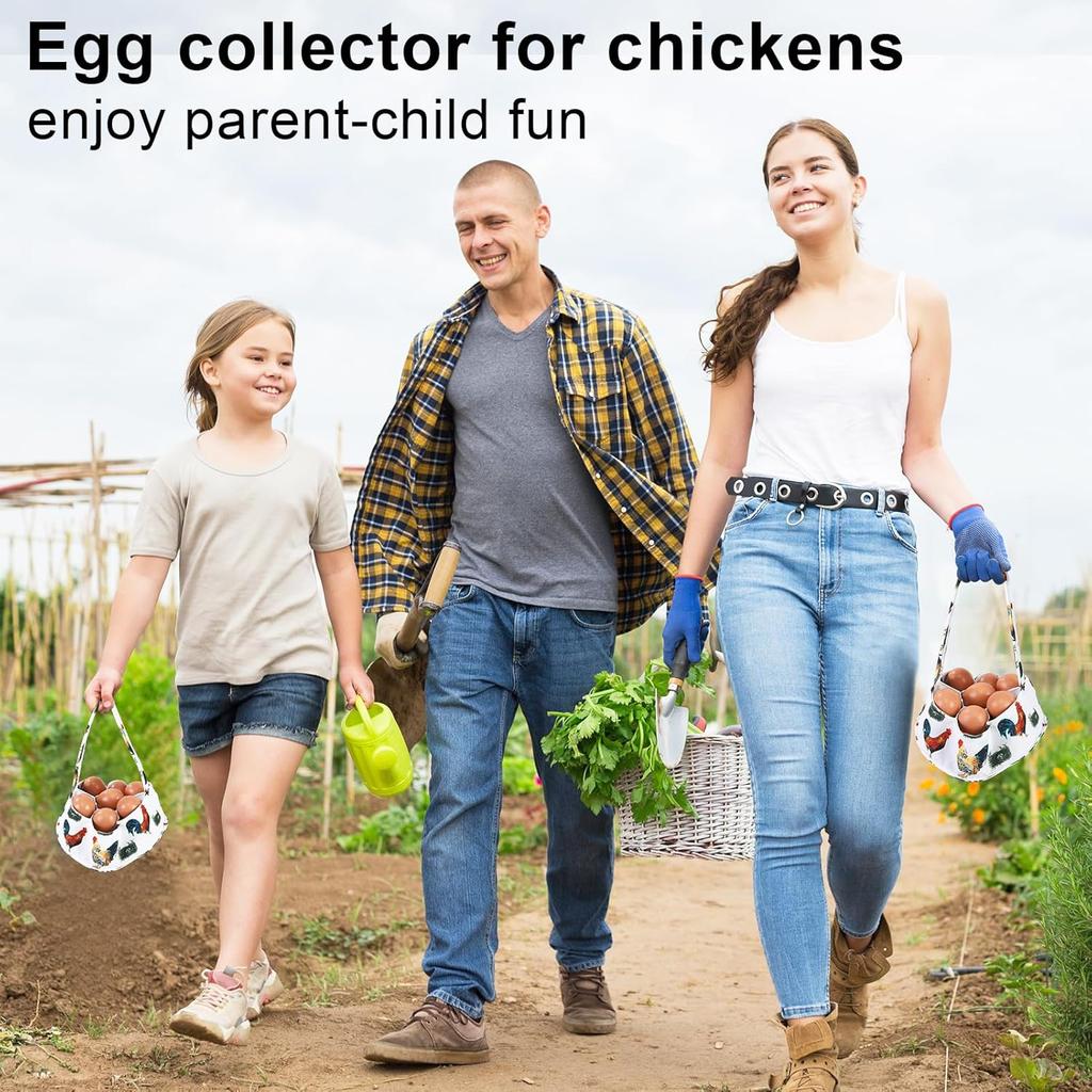 Egg Collecting Basket, Canvas Egg Basket for Gathering with 7 Pouches for Chicken, Duck, Goose, Bird, Various Poultry Collection (Grass-nest chicken)