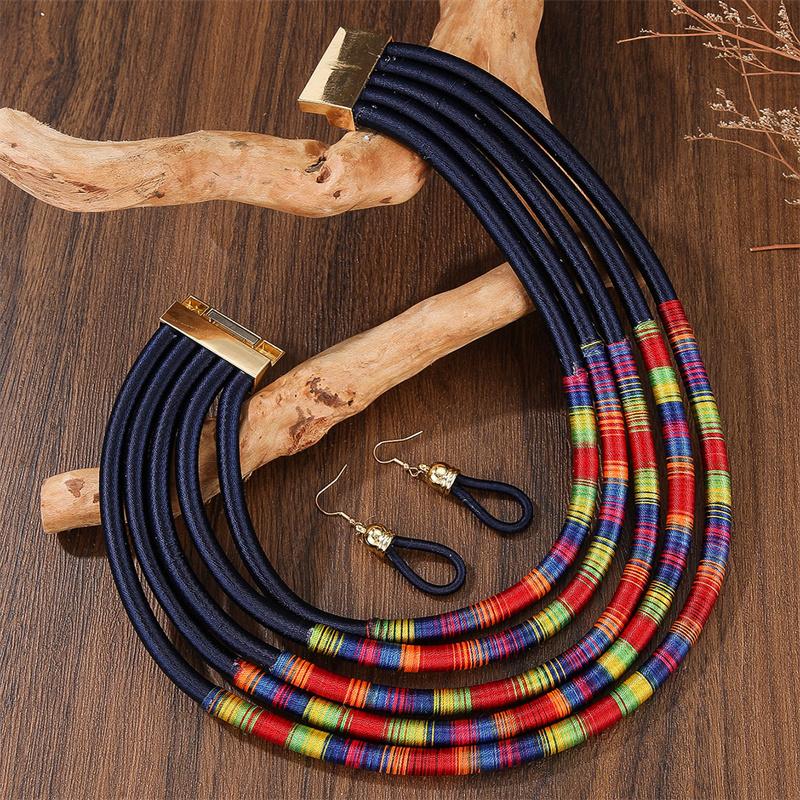 African Jewelry Set for Women Necklace Earrings Multi-layer Woven Choker Bridal Wedding Accessories