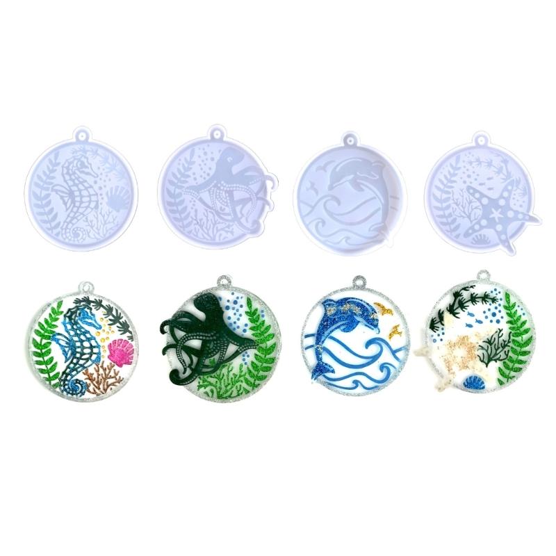 Shiny Glossy Silicone Resin Molds Marine Animal Keychain Mold DIY Pendant Ornaments Jewelry Epoxy Resin Crafting Molds