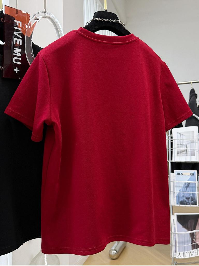 Plus Size 240 Jin Early Spring Round Neck Short Sleeve Cartoon Embroidery Women's T-shirt