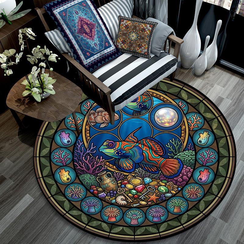 Prehistoric Glass Round Area Rug Under Office Chairs Bedroom Living Room Home Decor